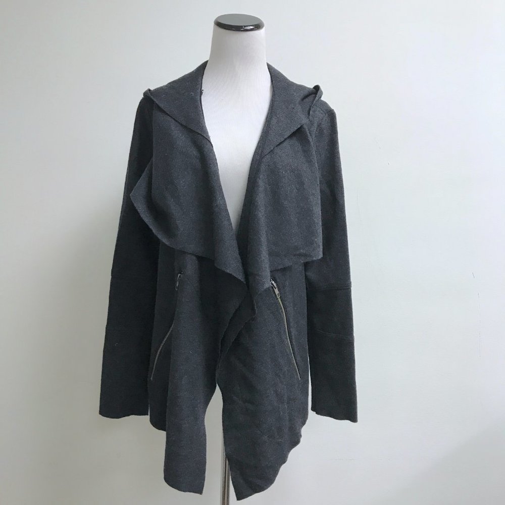 Cut25 Yigal Azrouel wool drape front hooded cardigan jacket charcoal black 6